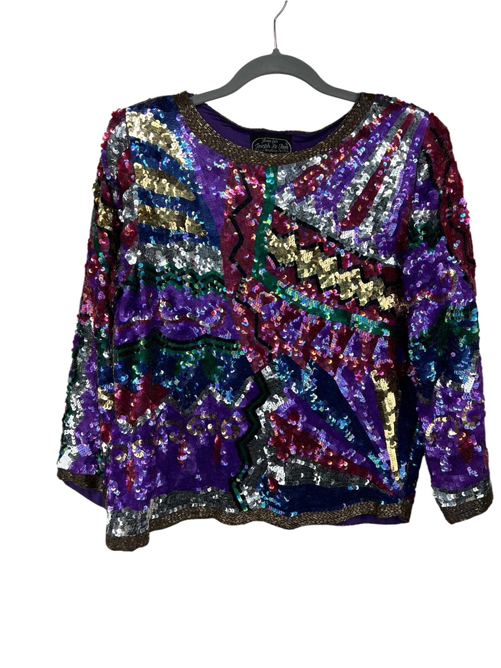Vtg 80s Jean for Joseph le Bon 100% Silk Sequin Jazzy Blouse Womens Medium
